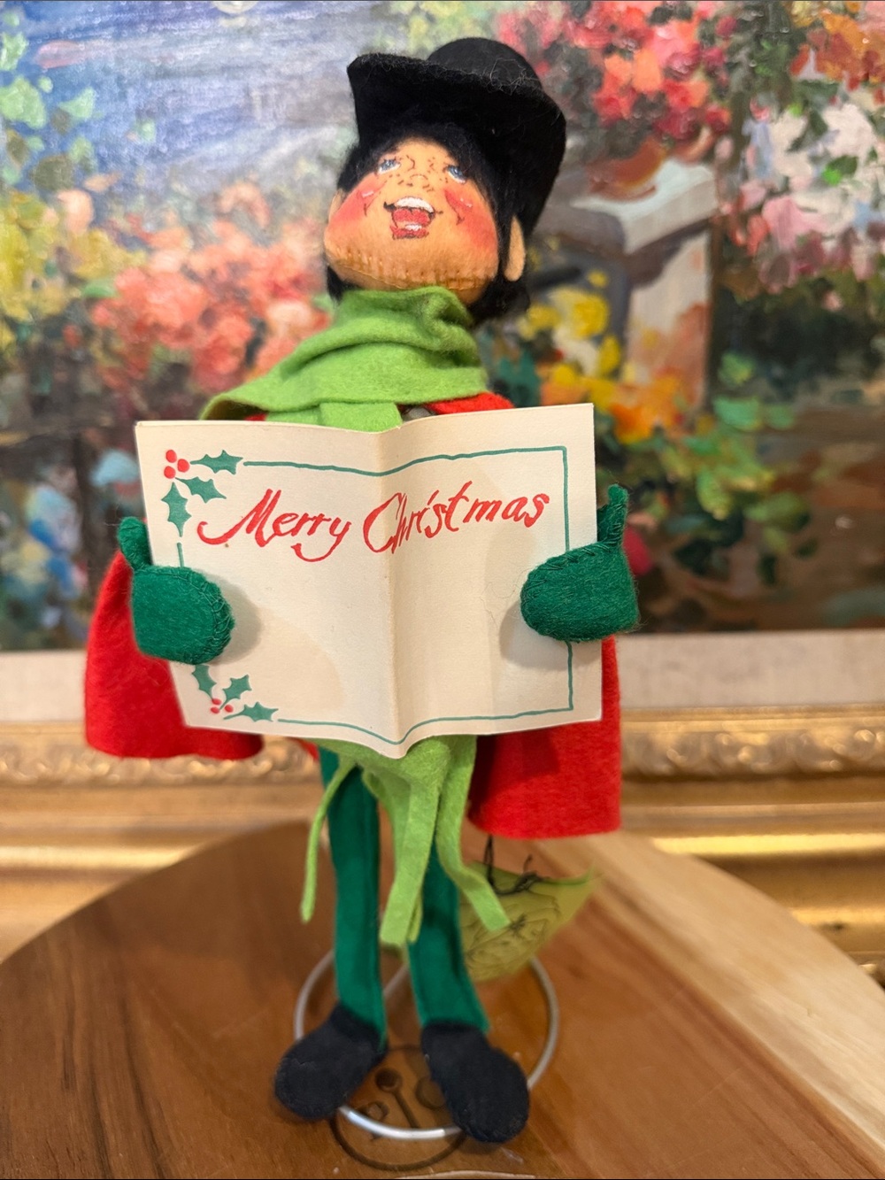 Annalee Red and Green Caroler Figurine with Black Hat 1983
